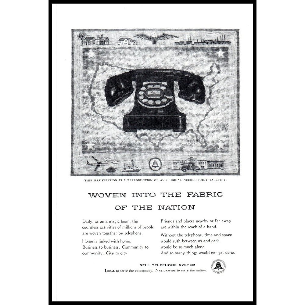 1953 Bell Telephone System Vintage Print Ad Needlepoint Tapestry Wall Art Photo